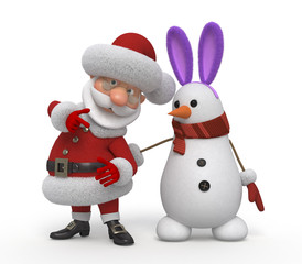 3d Santa Claus with a snowman