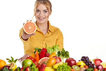 beautiful woman with healthy food