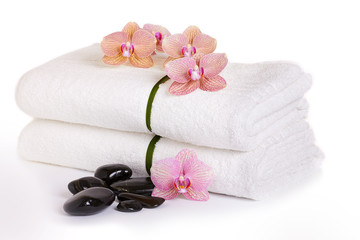 pink orchids and spa stones