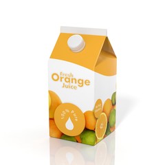 3D orange juice carton box isolated on white background