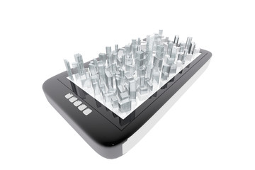 City buildings in mobile tablet - 74635020