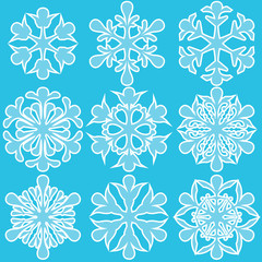 Geometric blue snowflakes set