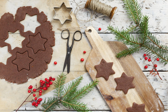 homemade rustic gingerbread star shaped cookies for Christmas