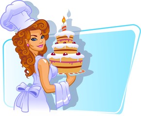 girl chef and cake