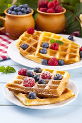 Homemade waffles with fruit