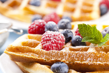 Homemade waffles with fruit