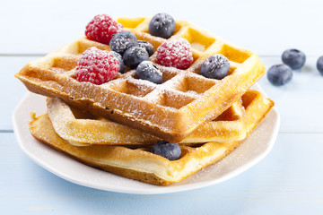 Homemade waffles with fruit