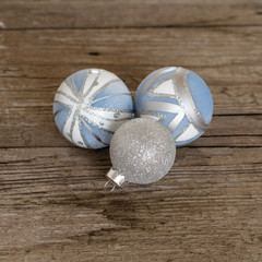 christmas balls on wooden background