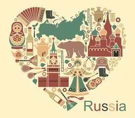 Fototapeta premium Symbols of Russia in the form of heart