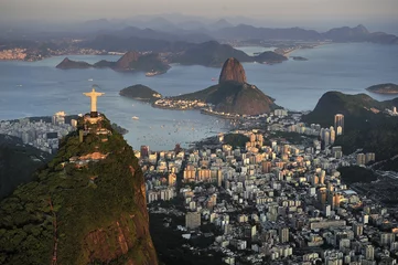 Foto op Plexiglas Copacabana, Rio de Janeiro, Brazilië Luchtfoto van Christus, Suikerbrood, Guanabara Bay, Rio de Janeiro