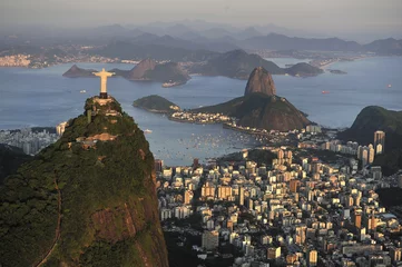 Papier Peint photo autocollant Copacabana, Rio de Janeiro, Brésil Aerial view of Christ, Sugarloaf, Guanabara Bay, Rio de Janeiro