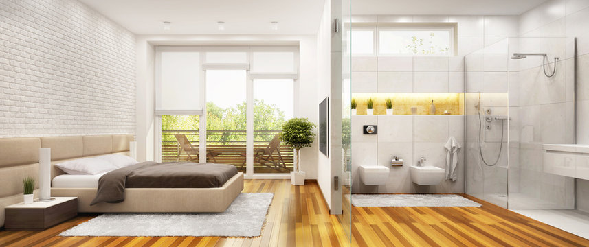 Bedroom and bathroom in a modern style