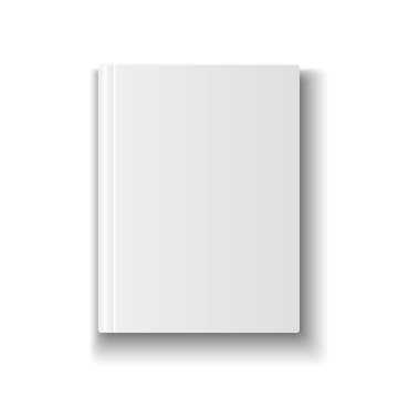 Blank book cover template on white background with soft shadows