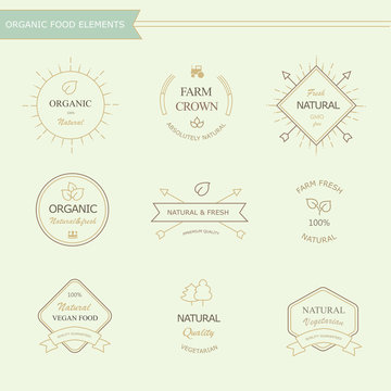 Set of badges and labels elements for organic food drink
