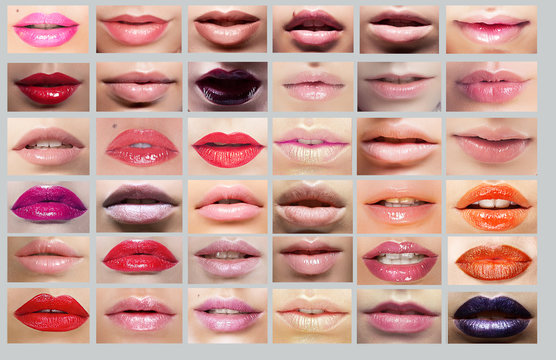 Lipstick. Great Variety of Women's Lips. Set of Colorful Mouths