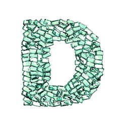 D lettera smeraldo verde gemme 3d, sfondo bianco
