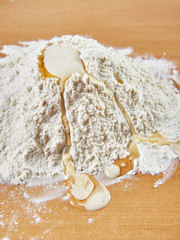 Still life with flour, eggs and oil