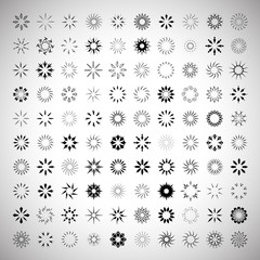 Sun's Rays Icons Set - Isolated On Gray Background