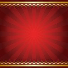 bright red background with radial rays and golden ornament - vec