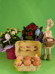 coniglio di Pasqua con uova e pulcini