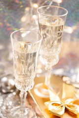 Champagne glasses on celebration table