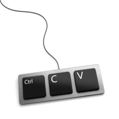 Keyboard with three buttons, ctrl, C and V for copy and paste.
