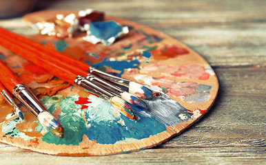 Fototapeta premium Beautiful still life with professional art materials, close up