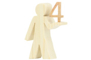 Holz Figur mit Zahl vier 4 freigestellt