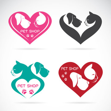 Vector image of an Dog and cat with heart