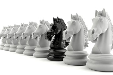 Black knight chess among white knight chess © G3D Studio