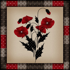 Patchwork with flowers poppy basket retro spring background