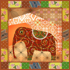 Pattern with elephant patchwork elements african background