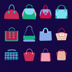 Flat icons set of fashion bags collection