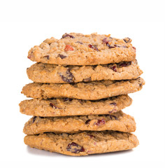 Stack of homemade cranberry oatmeal raisin cookies
