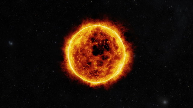Sun surface with solar flares. 3D animation