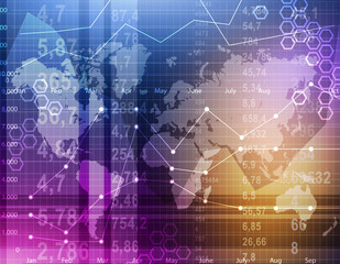 abstract background with world map and graph strategies.