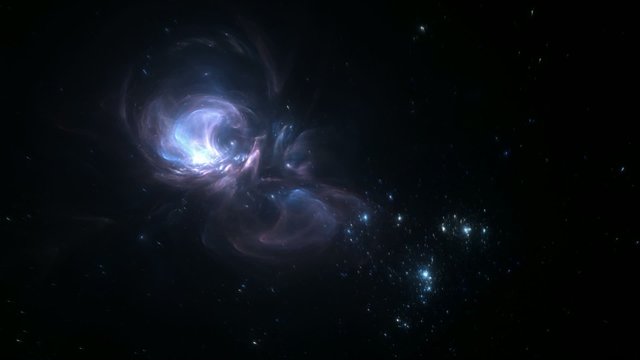 Flying into a blue and dynamic nebula in the outer space