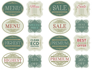 Vector set  of retro  labels and vintage  border
