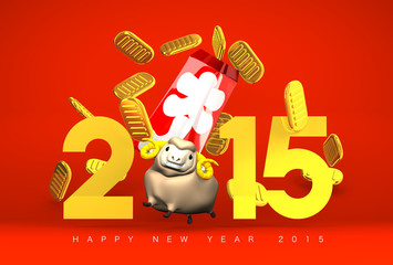 Brown Sheep And Full‐House Bonus, 2015, Greeting On Red