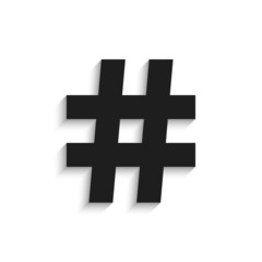 hashtag black icon with shadow isolated on white background