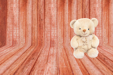 red brown wood room and taddy bear
