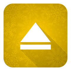 eject flat icon, gold christmas button, open sign