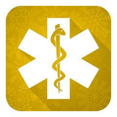 emergency flat icon, gold christmas button, hospital sign
