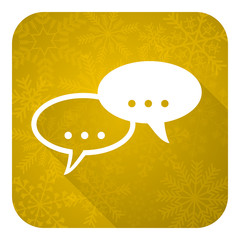 forum flat icon, gold christmas button, chat symbol, bubble sign
