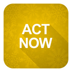 act now flat icon, gold christmas button