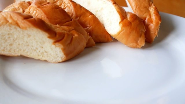 Close-up Serving Wheat Bread in White Plate.