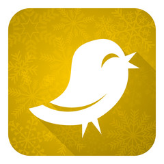 twitter flat icon, gold christmas button