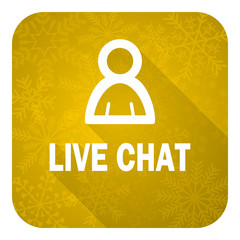 live chat flat icon, gold christmas button