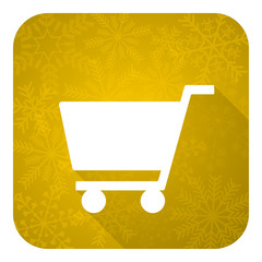 cart flat icon, gold christmas button, shop sign