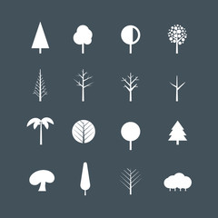 White tree silhouettes clip-art. Design elements